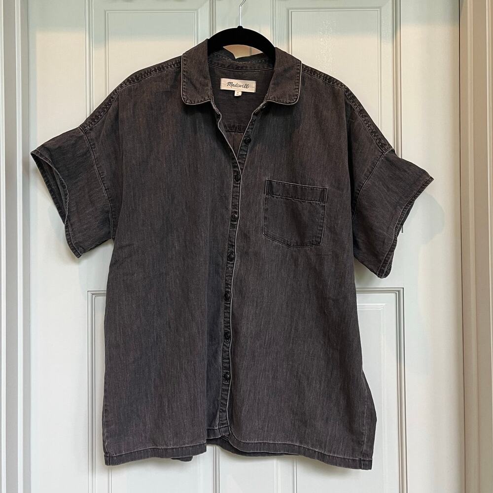 Madewell Charcoal Gray Chambray Short Sleeve Top
